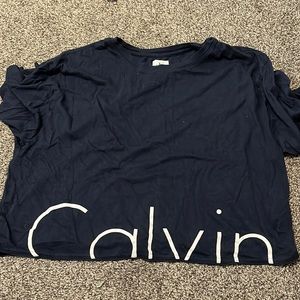 calvin klein cropped navy blue shirt